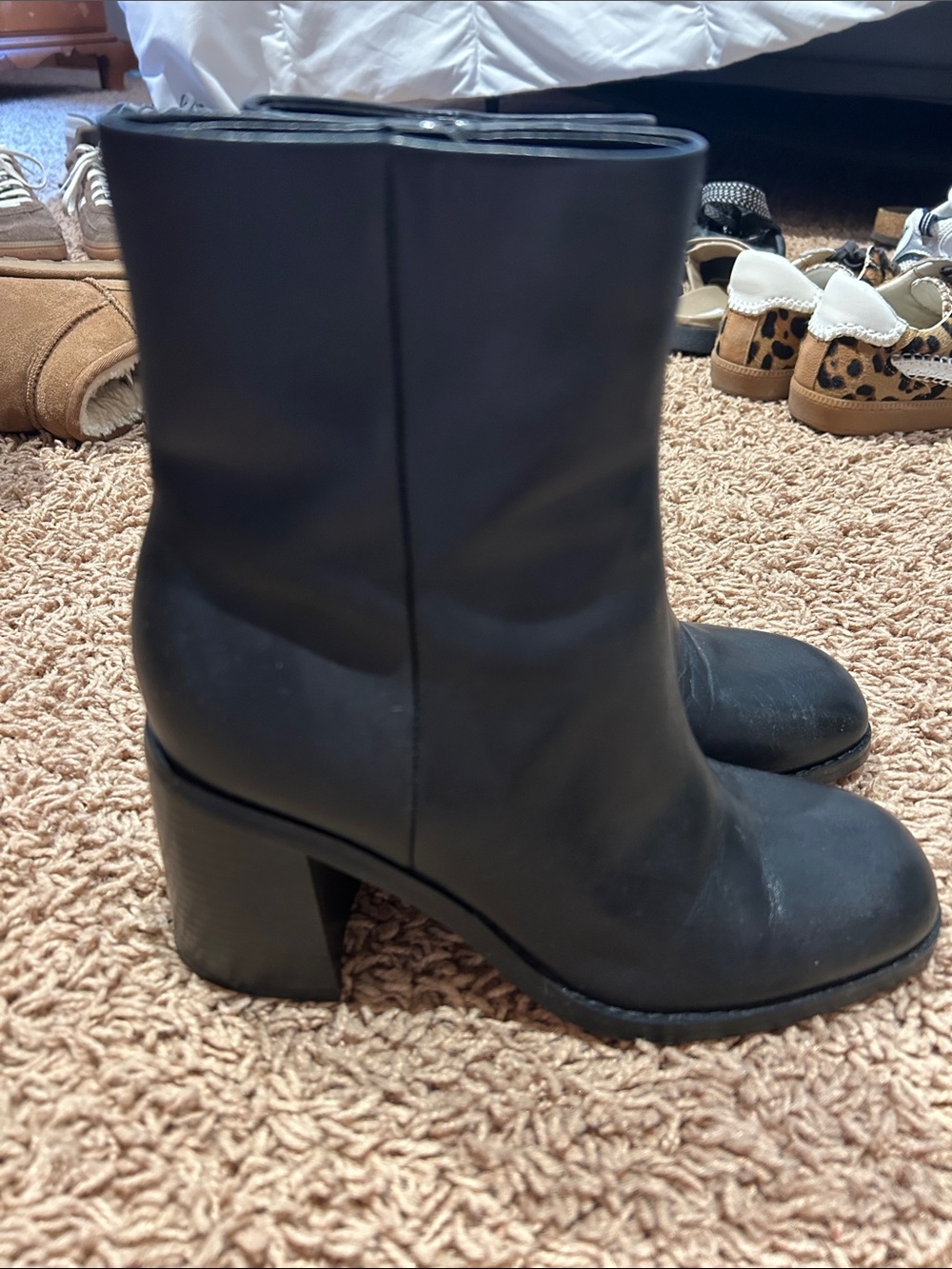 Marc Fisher Black Leather Block Heel Ankle Boots